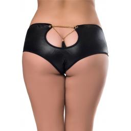 Black Wet Look Knickers With Keyhole and Chain