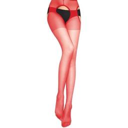 Crotchless Red Suspender Tights Plus Size Available
