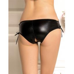 Sexy Black Wet Look Crotchless Knickers