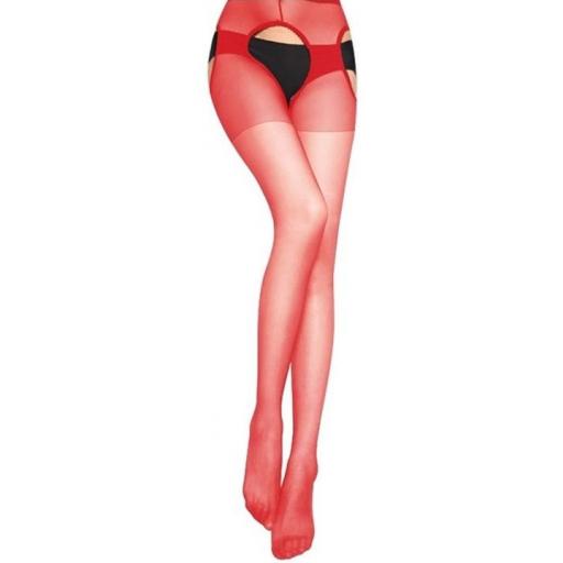 Crotchless Red Suspender Tights Plus Size Available