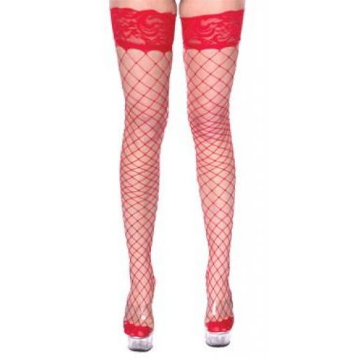 Red Fencenet Lace Top Stockings
