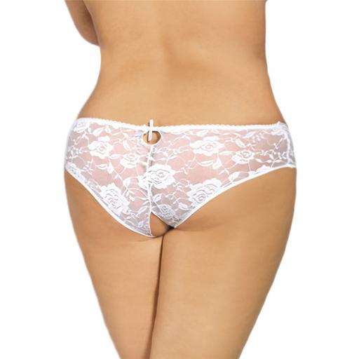 Sexy Lace Crotchless Knickers - White, Black Blue Or Pink, Sizes 8-26