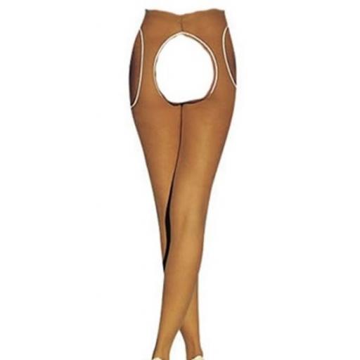 Crotchless Tan Suspender Tights Plus Size Available