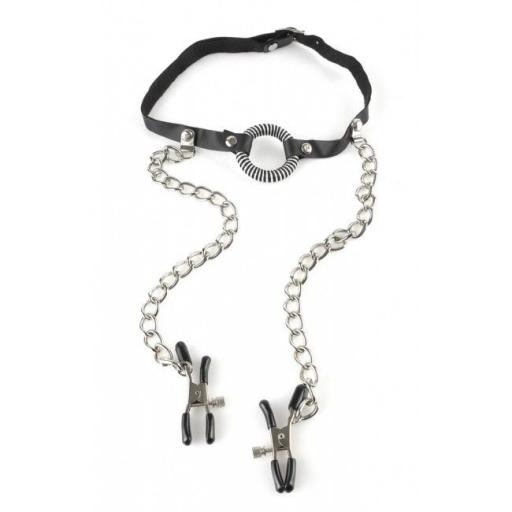 Fetish Fantasy O Ring Gag with Nipple Clamps
