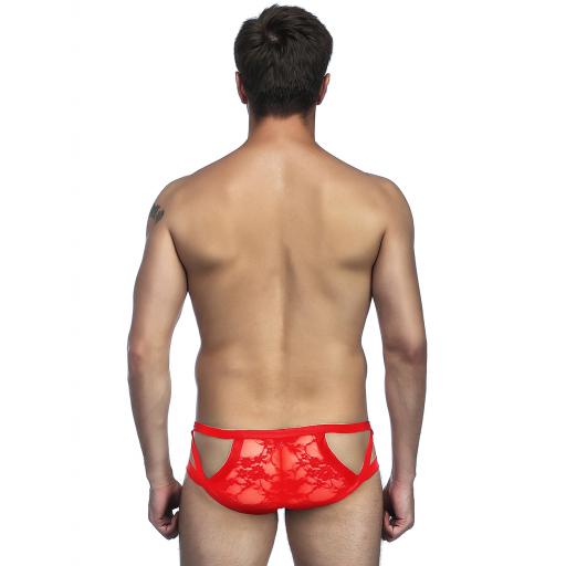 Mens Sexy Red or Black Wet Look Lace Briefs