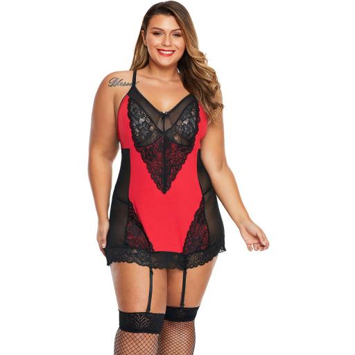 Sexy Red Black Floral Lace Babydoll