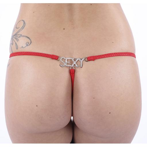 Sexy Red or Black Diamond Effect G String With Sexy Motif