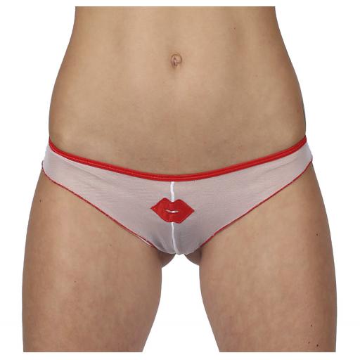 Sexy White Sheer Thong Knickers With Kiss Motif