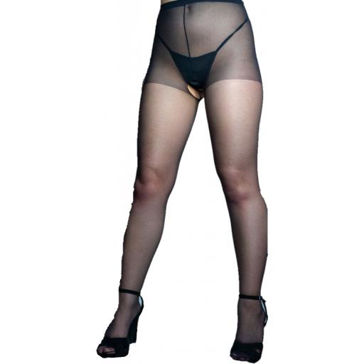 Sexy Sheer Open Crotch Black Tights, Sizes 8-22
